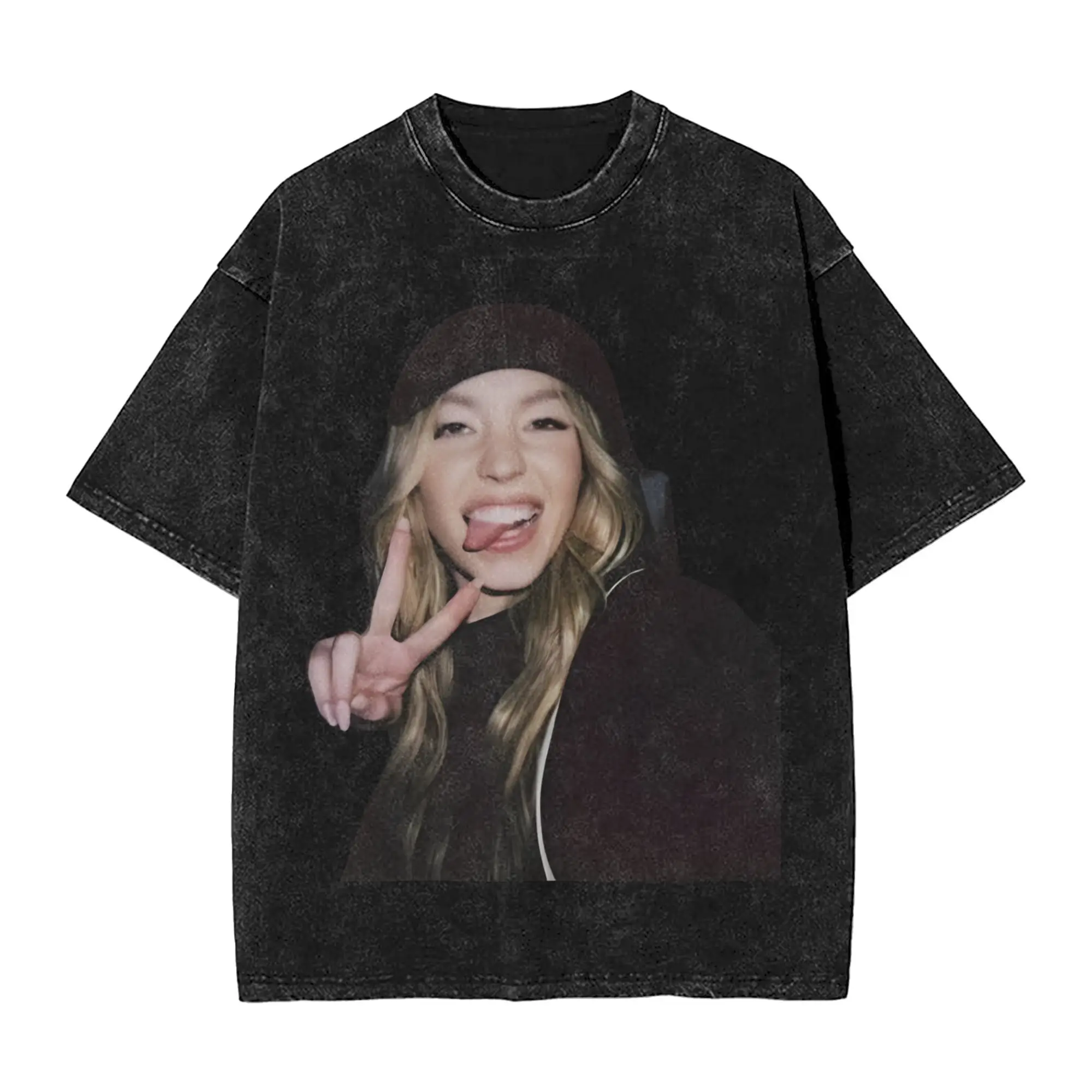 تي شيرت فريد من نوعه Happy Sydney Sweeney Grimace تي شيرت رجالي برقبة دائرية من القطن الخالص مغسول بأكمام قصيرة تي شيرت فريد من نوعه