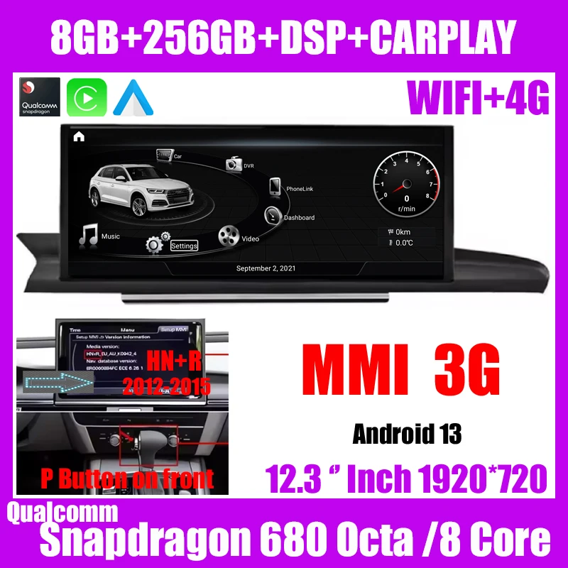 12.3 ''Auto GPS Radio Stereo CarPlay NAVI Multimedia Speler Voor AUDI A6 A6L A7 C7 RS6 RS7 S6 S7 MMI Android 13 WIFI Snapdragon SAT