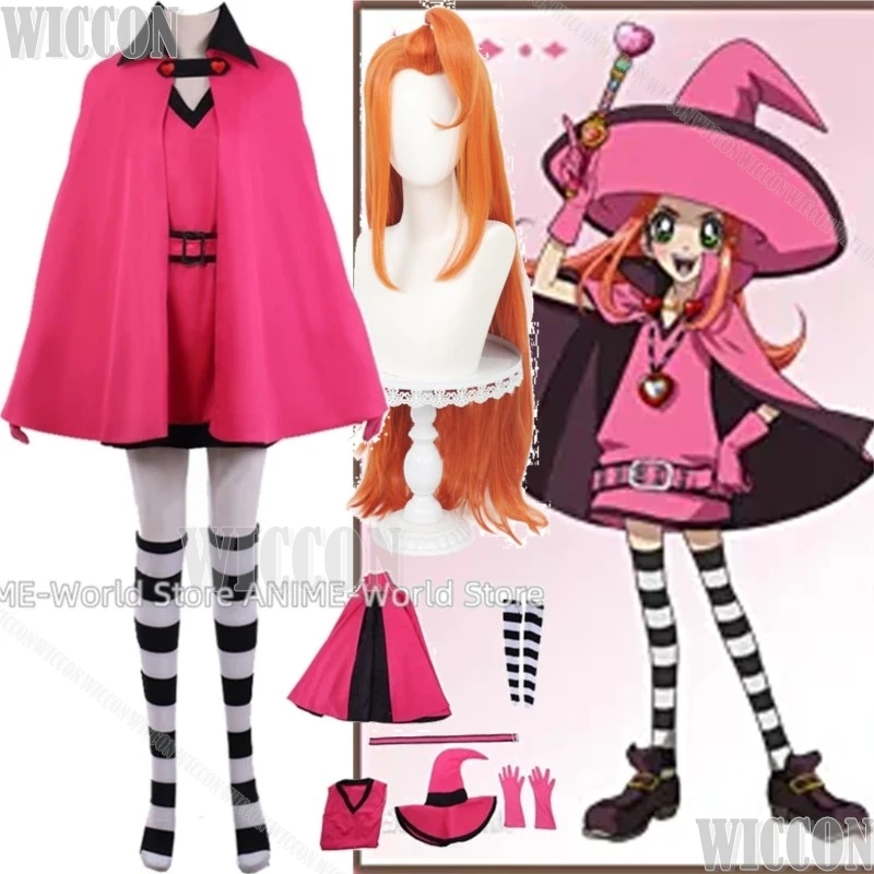 Anime Sugar Sugar Rune Chocolat Meilleure Katou Chocolat Cosplay Kostüm Hot Pink Kleid Big Hat Perücke Mädchen Halloween Comic Con Cos