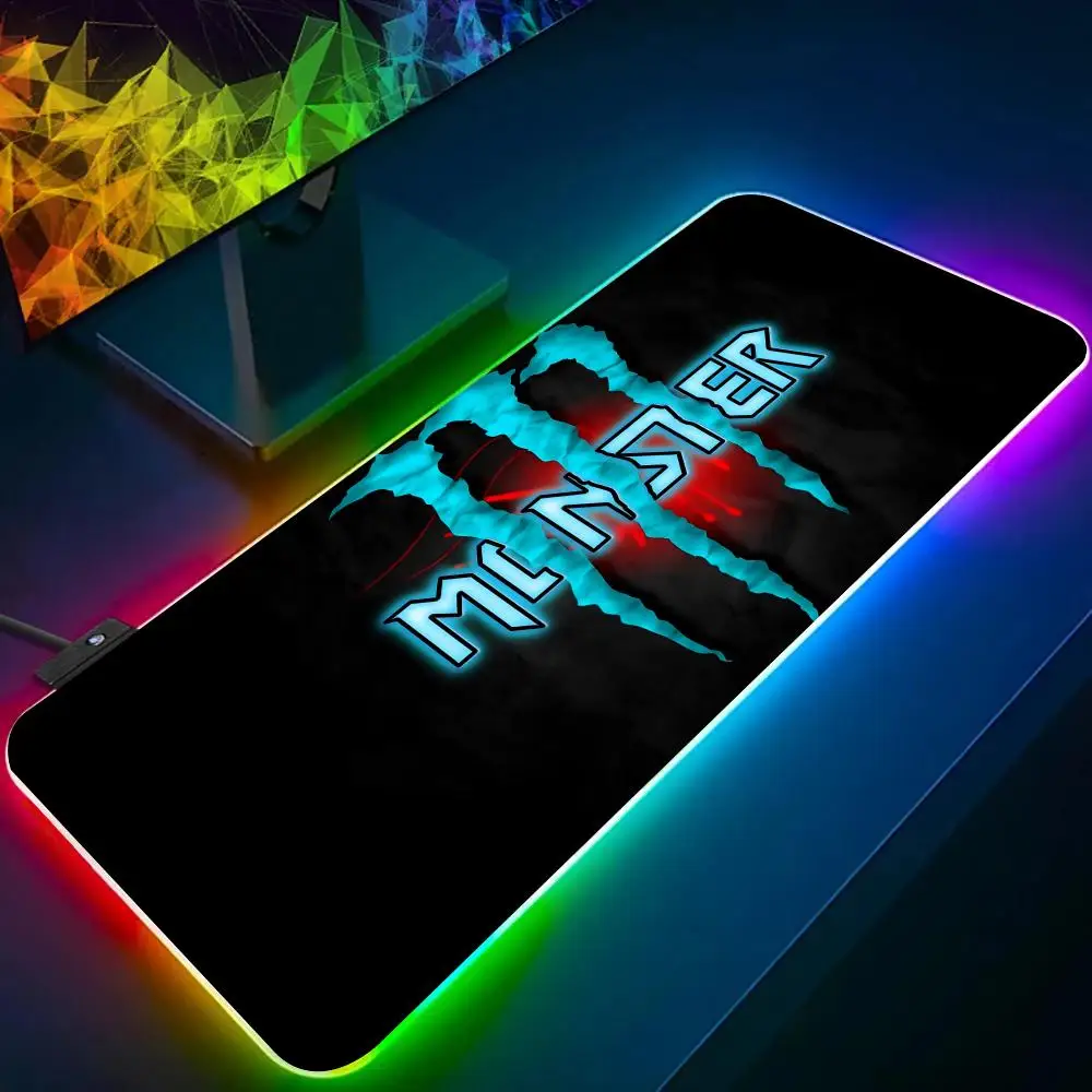 Drinking For M-Monster E-Ener-gy MINISO Mouse Pad RGB Glow Personality Picture Custom PC Table Mat Carpet Mat Game Player Dedica