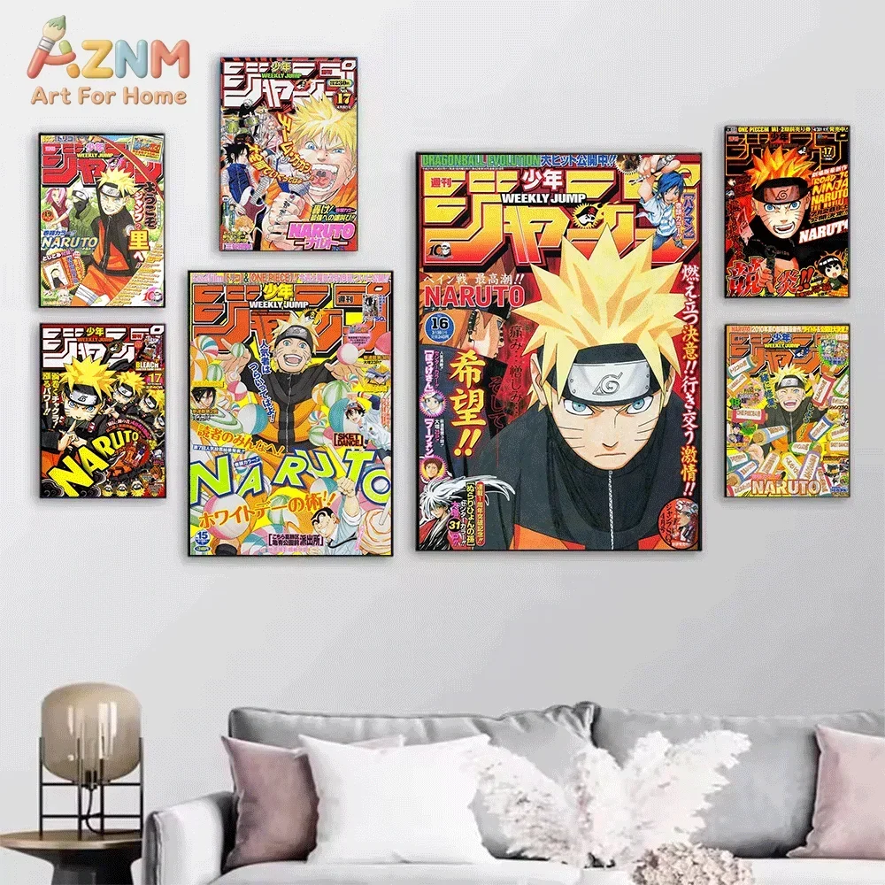 AZNM Naruto Uzumaki Shuriken Weekly Shonen Jump Magazine Canvas Wall Art Single Frameless Anime Print Character Poster For Tee