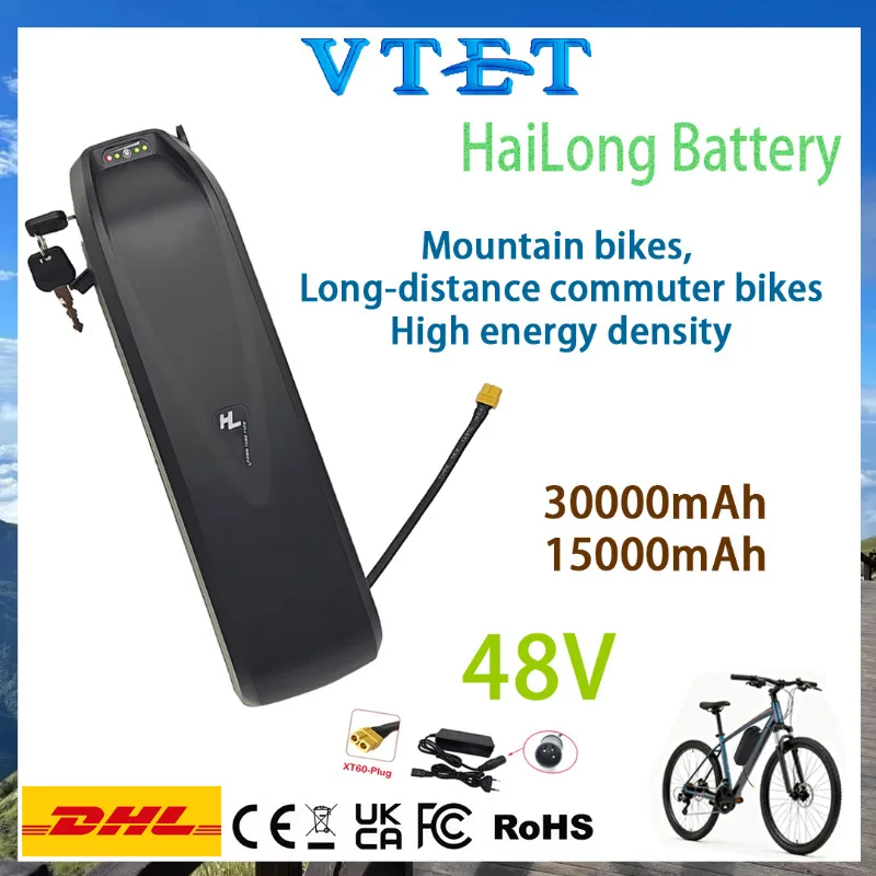 Model with 100% Original 48V 20Ah/30Ah/40Ah Hailong 1 and 2 Batteries, Equipped with BMS, Suitable for Electric Mountain Bikes
