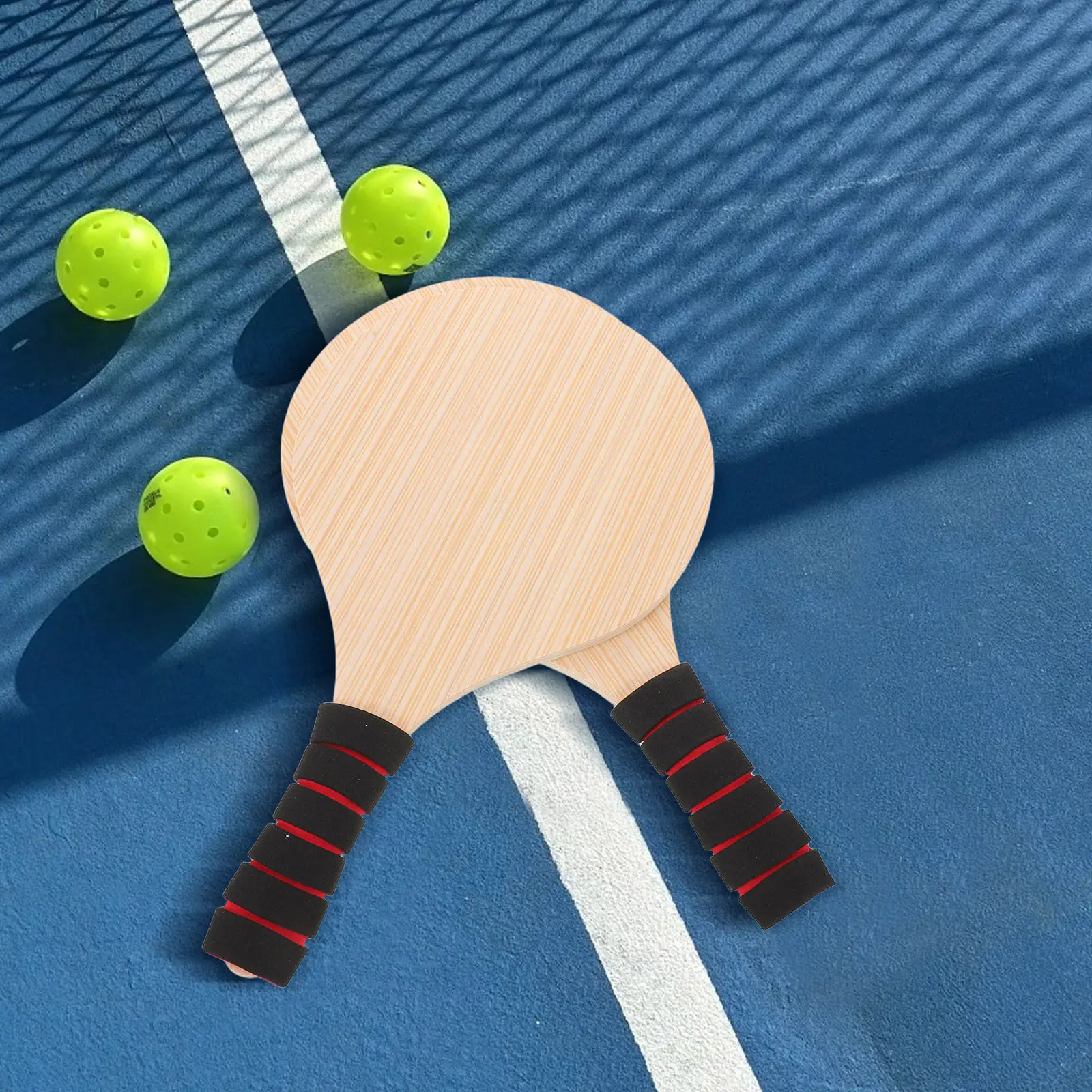 

2Pcs Wooden Pickleball Paddle Set Lightweight Natural Wood Racket for Beach Play Comfort Handle Non-Slip Cushion Grip Portable