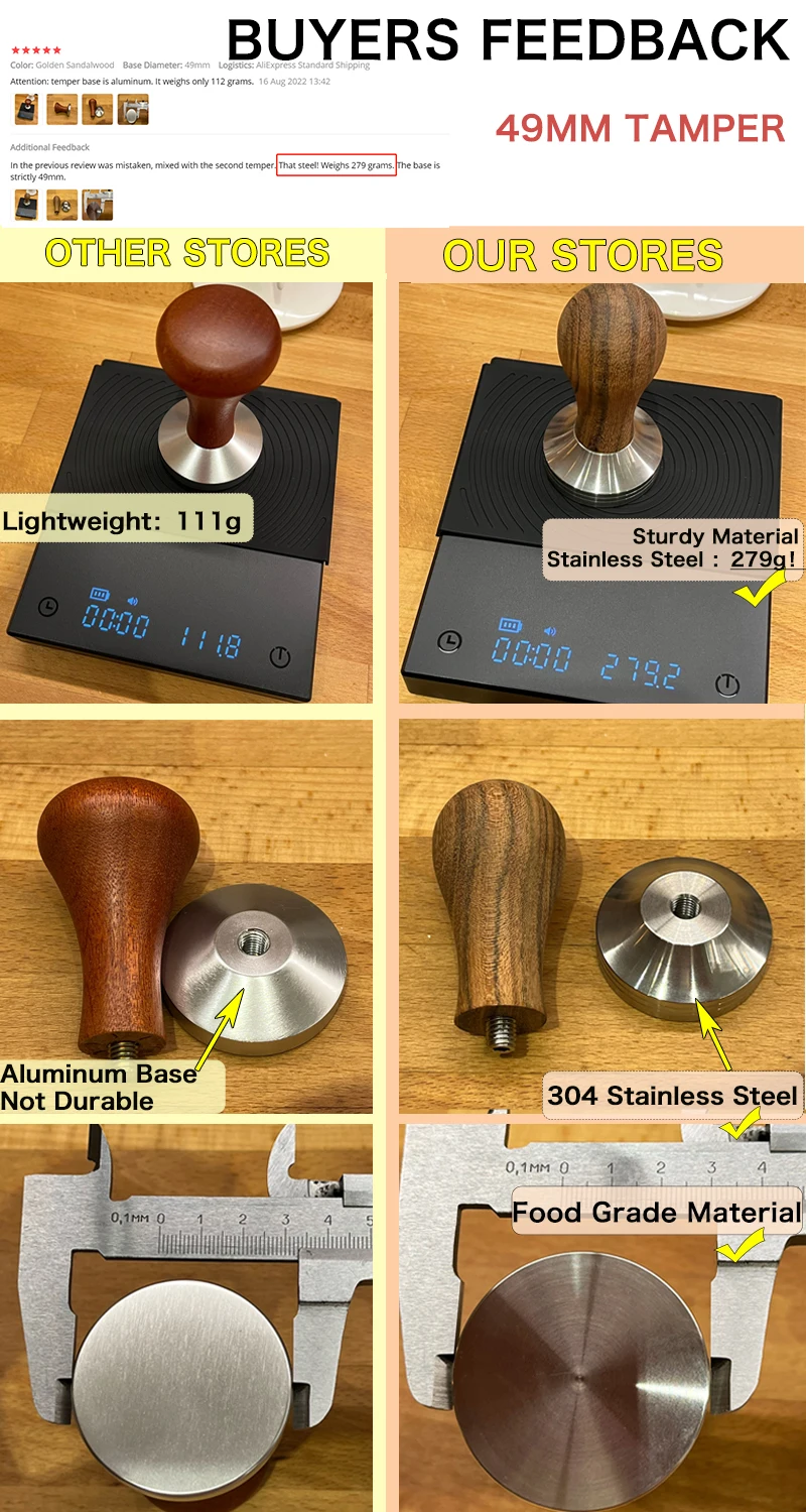 Kaffee Tamper 51mm 57mm 58,5mm Für Delonghi Breville Lelit Siebträger Edelstahl Espresso Zubehör Ecke Barista werkzeuge – Detail 3