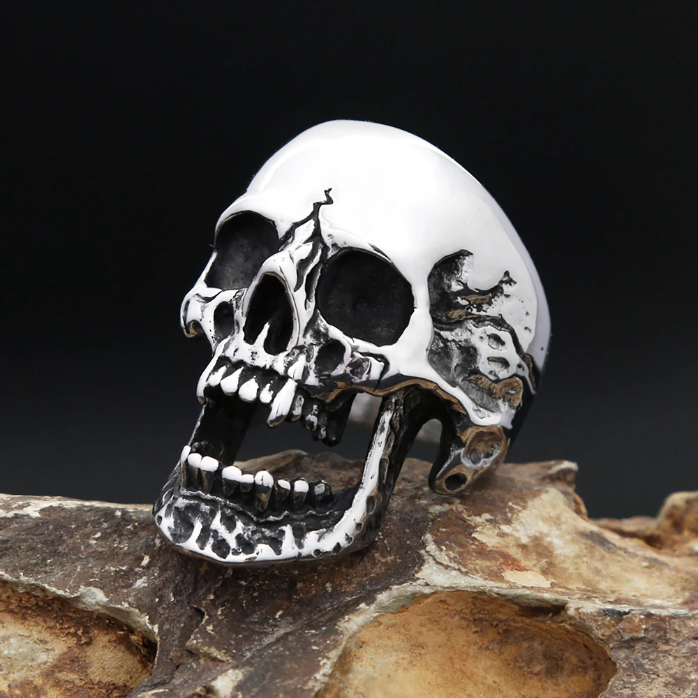 Gothic Punk Stainless Steel Skull Rings for Men Women Heavy Metal Motorcycle Biker Jewelry Halloween Party Jewelry Accessories