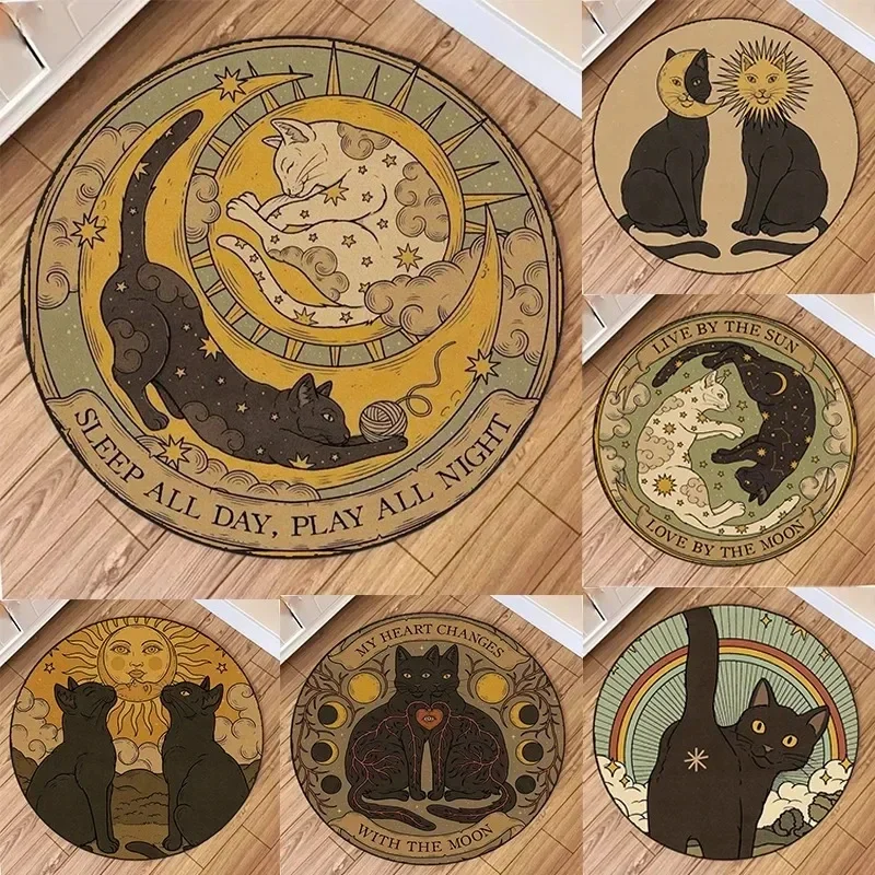 Cute Cat Moon Sun Nursery Mat Play Rug for Baby Kids Room Decor Sleep All Day Play All Night