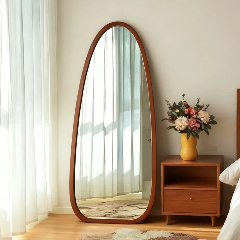 French retro walnut goose egg floor mirror irregular water drop full body full-length
