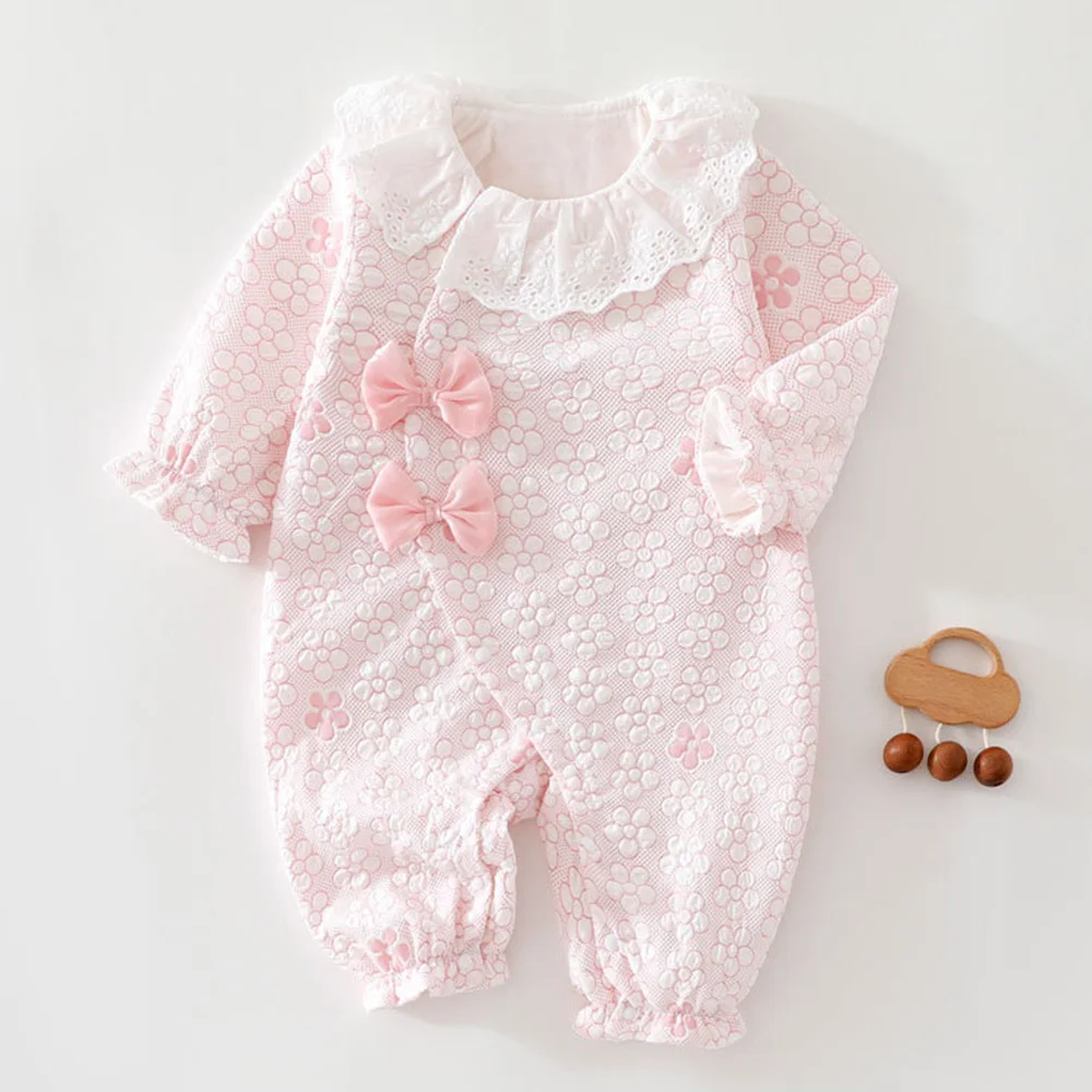 Baby Girl Romper Long Sleeve Spring Autumn Floral Baby Clothes Pink Color First Birthday Infant Jumpsuit High Quality