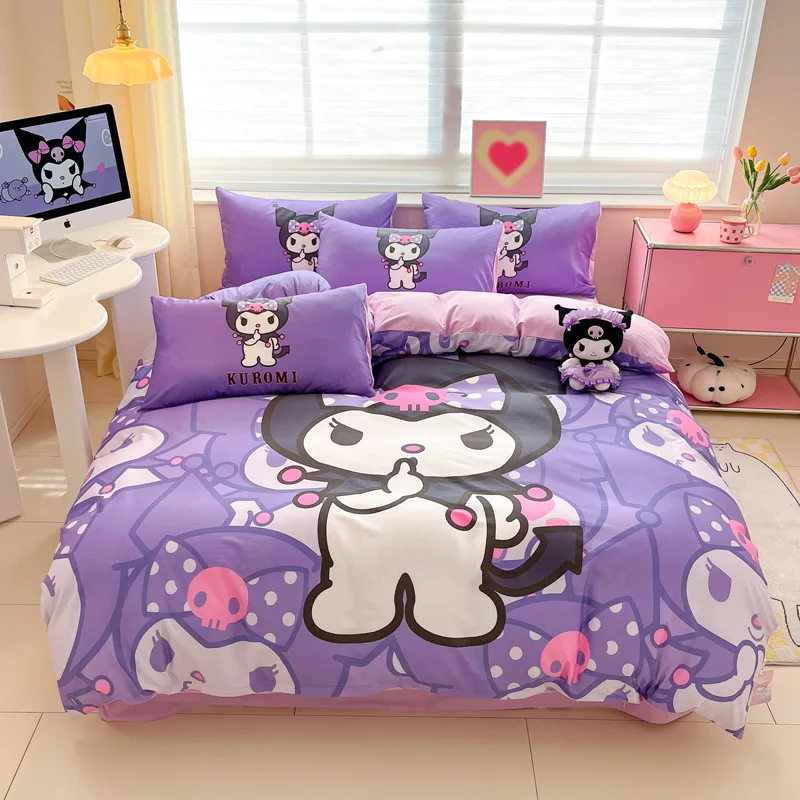 

Sanrio Hello Kitty Cinnamoroll Anime Quilt Cover 3 4 Piece Set Cute Cartoon Kuromi Bed Sheet Pillow Cover Gifts for Girls