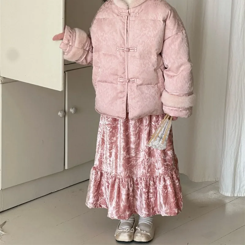 

Girl's Winter New Korean Style Vintage Ruffled Velvet Skirt Stylish Half Skirt