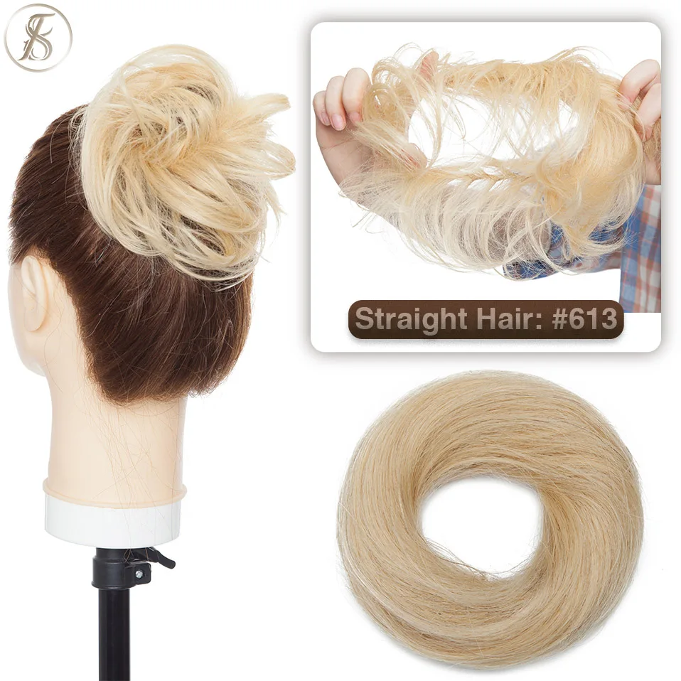TESS 17g/23g Haar Brötchen Chignon 100% Menschliches Haar Lockiges Haar Elastische Donut Pferdeschwanz-haar Extensions Wrap natürliche Farbe Haarteil – Detail 16