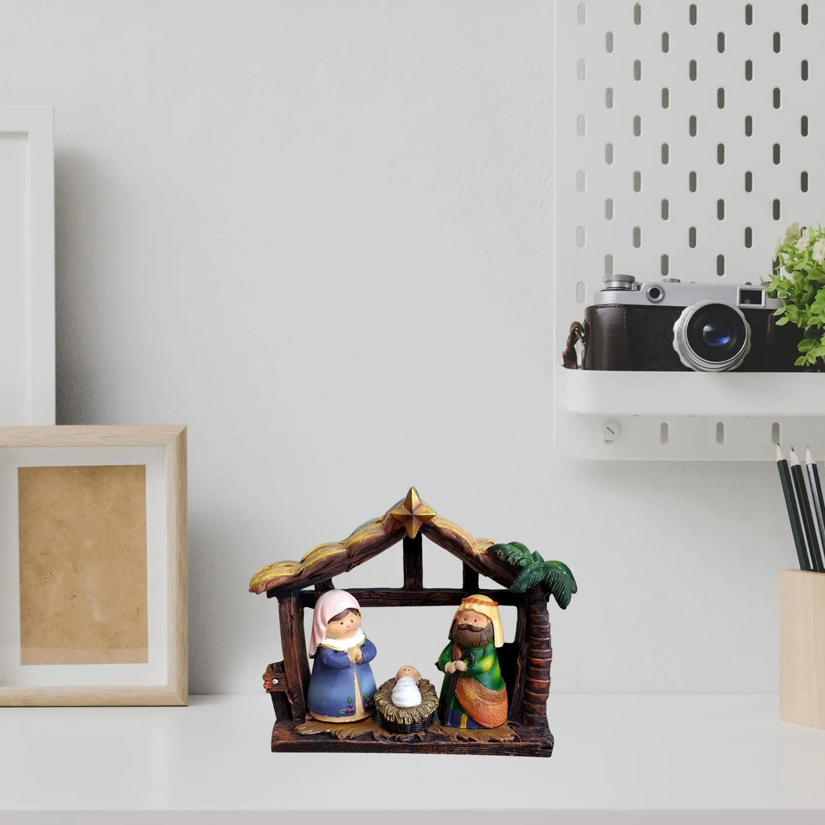 Christmas Nativity Scene Crib Figurine Set With Nursery Holy Family Figurine Statue Christmas Table Decorations-AT64