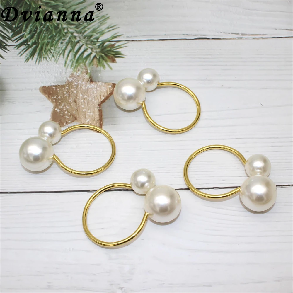 

24Pcs Elegant Pearl Napkin Rings Gold Napkin Ring Holders for Wedding Party Formal or Casual Dinning Table Decor HWP23