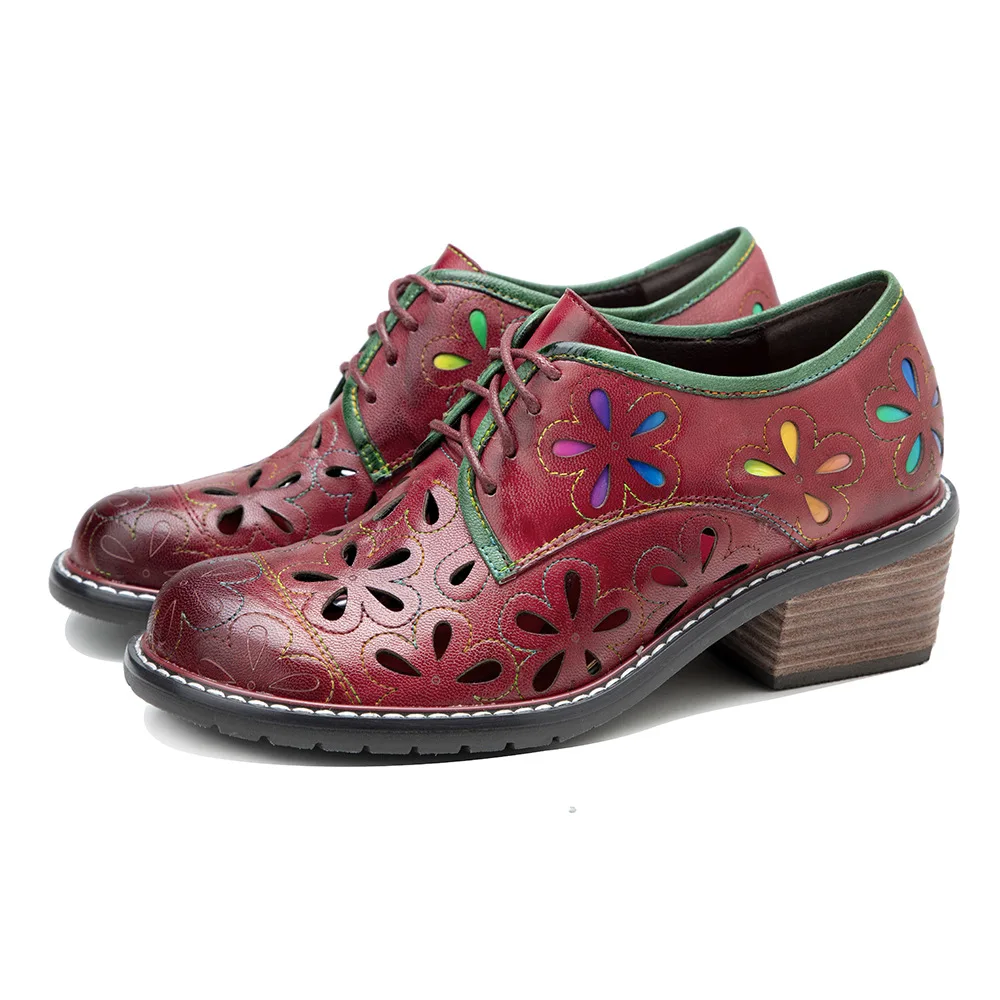 

Socofy Raffan Leather Floral Heeled Black Sandals