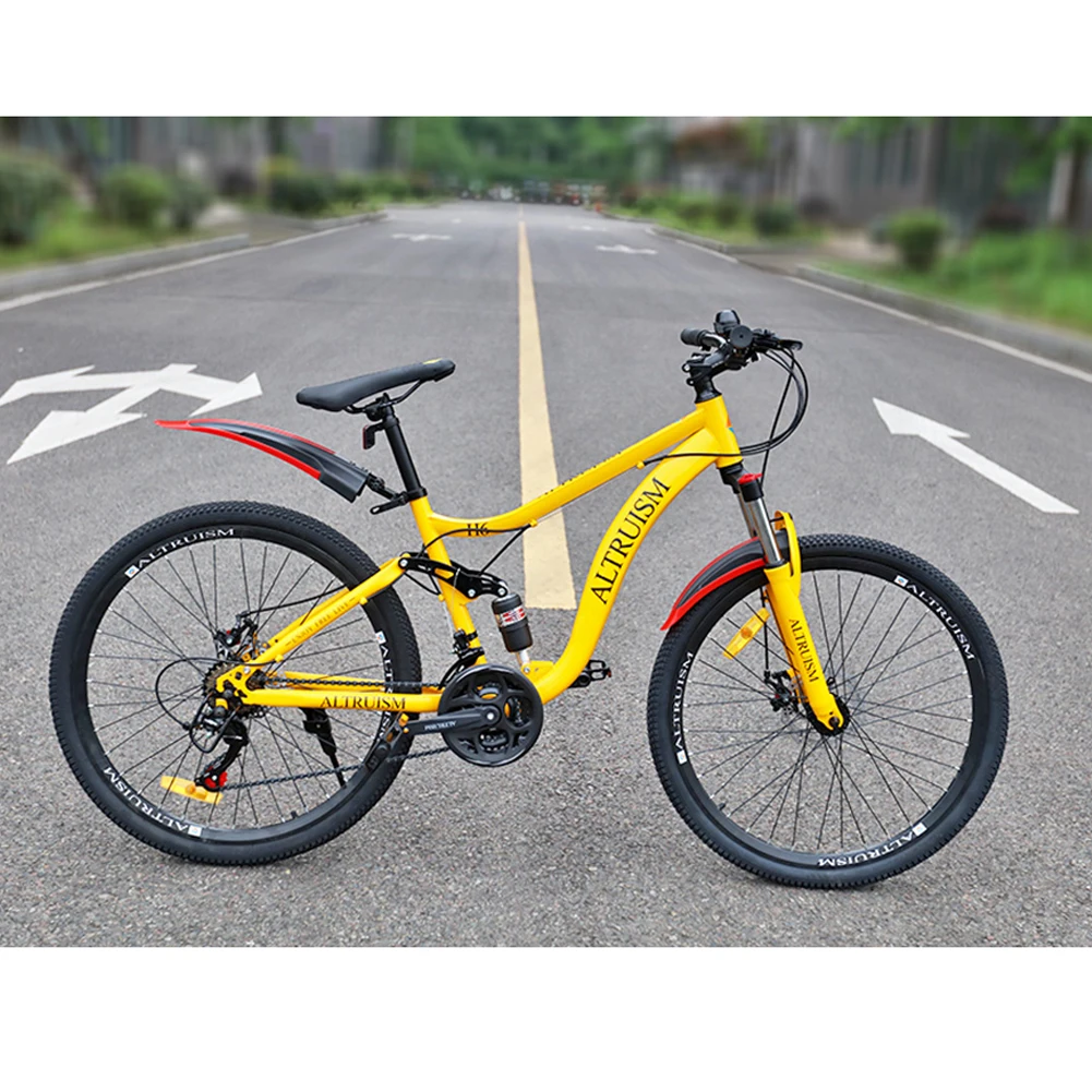 

26-дюймовый 21-скоростной велосипед для взрослых, регулируемый горный велосипед с полной подвеской, двойной дисковый тормоз, рама из высокоуглеродистой стали для мужчин и женщин