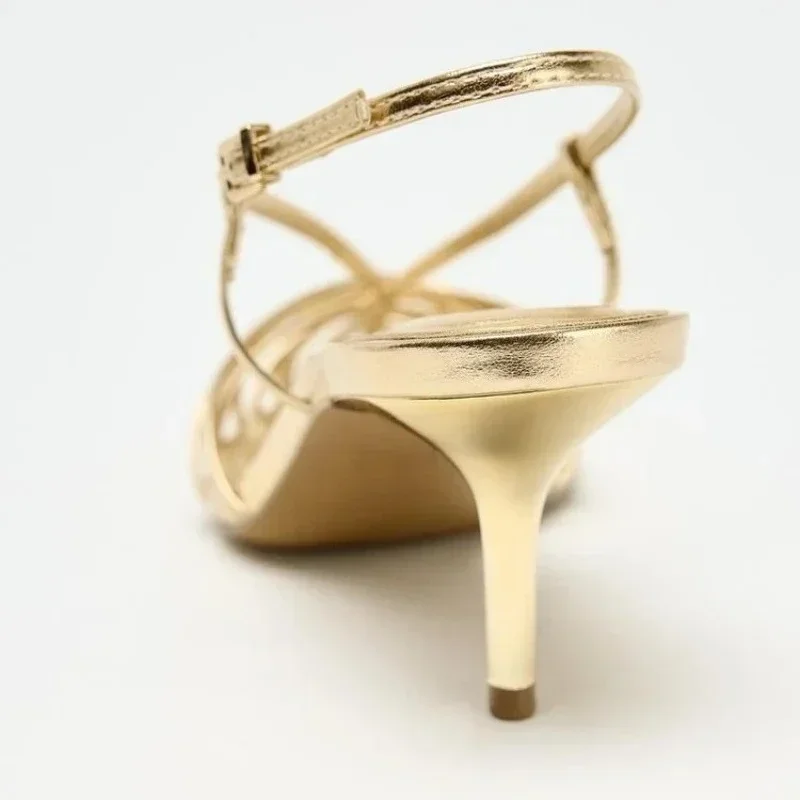 Summer Gold Sexy Pointed Toe High Heels Women Elegant Narrow Band Wedding Party Shoes Female Fashion Sandals Ladies Pumps image 3