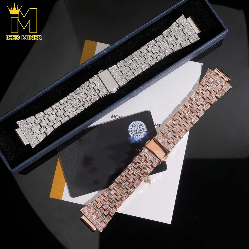 Icedminer Iced Out Brass Zircon Watch Band For CAS** Watch Series Colorful Ice Wrist Strap Free Shipping