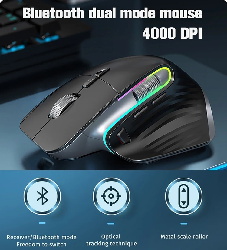 

JOMAA 2.4G Wireless Mouse RGB Rechargeable Gaming Mouse Bluetooth Programming Ergonomic Mice Silent For PC Laptop