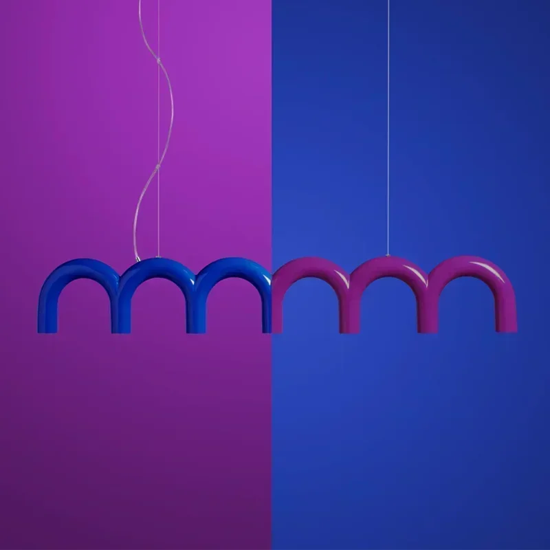 Lustre à arc Long Design LED multicolore en métal Macaron lampe cuisine évier éclairage Pendnat lumières Bar Restaurant éclairage