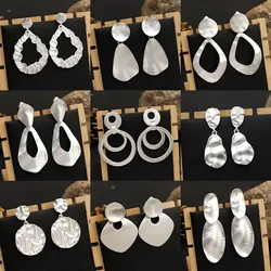 European and American Big Goemtric Round Clip Earrings Fashion Simple Exaggerated Matt Metallic Clip on Earrings No Piercing