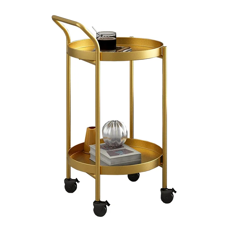 Wrought iron round coffee table simple living room sofa removable side table household cart rack with wheels