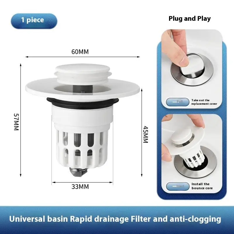 

Washbasin Drainer Bouncing Core Filter 1Pc Bathroom Sink Plug For Quick Seal And Drain Water Replacement