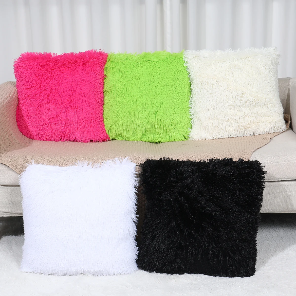 

1pc Soft Plush Pillow Cover 43x43cm Solid Color Cushion Cover Square Patterned Cushion Cases for Sofa Bedroom Car Livingroom