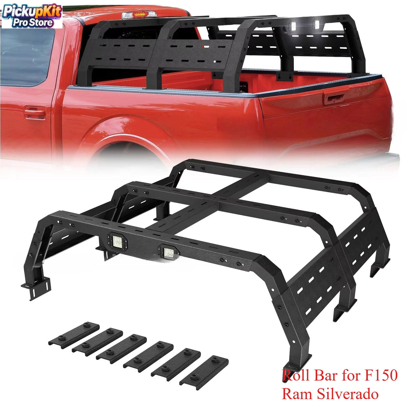 

Universal Adjustable Pickup Truck Bed Roll Bar Tub Rack Bed Ladder Rack Fit for F150 Ram Silverado