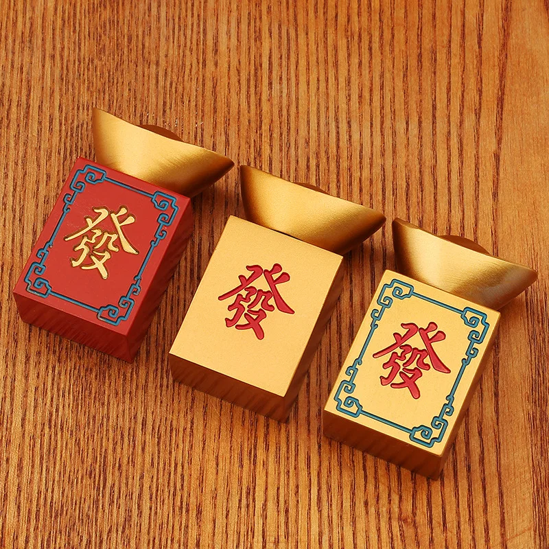 Brass Fortune Mahjong Turn Ingot Pack Turn Golden Turn Big Hair Decompression Hand Pieces Living Room Table Decoration Metal