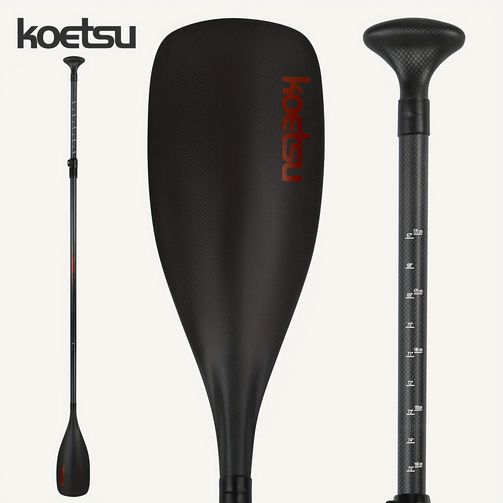 Der KOETSU T03 ist ein leichter und tragbarer dreiteiliger Carbonfaser-Paddel, kompatibel mit Stand-Up-Paddleboards und Kajaks. – Detail 3