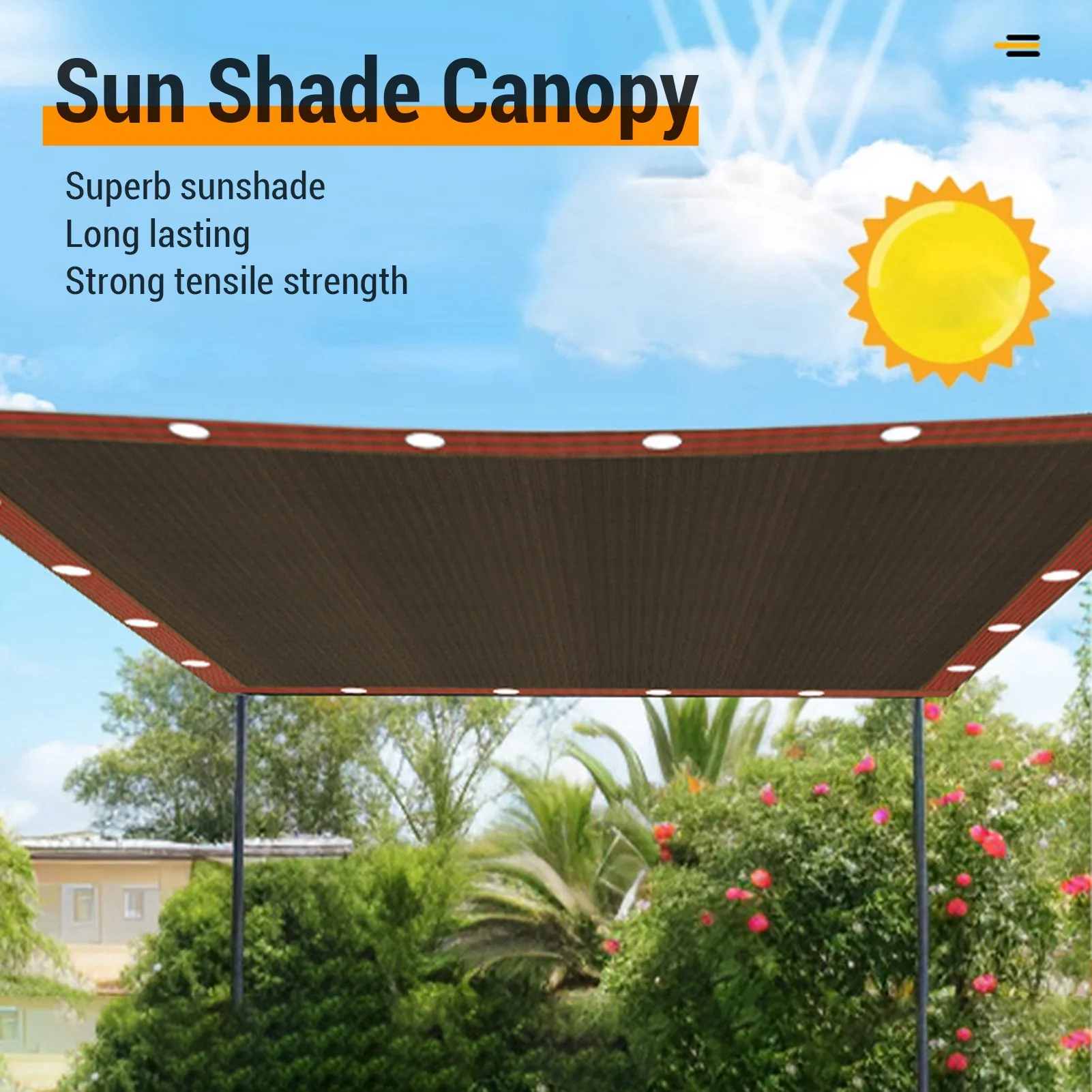 

Sun Shade Cloth Polyethylene Sun Shade Sail Canopy Cover with 4 Ropes for Outdoor Garden Patio Backyard Deck Coffee Sunshade Net