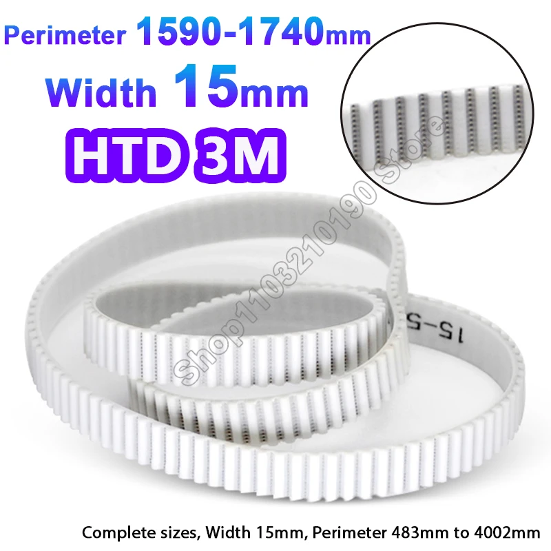 

HTD 3M Belt Width 15mm Timing Belt Closed Loop PU with Steel Core Belt Perimeter 1590-1740mm White Polyurethane Synchronous Belt