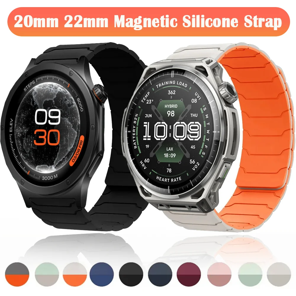 Bracelet magnétique en silicone 20 mm 22 mm pour Oneplus Watch 4 3 2R Lite OPPO Watch S X3 X2 Amazfit Bip 6 5 Max Balance 3 2