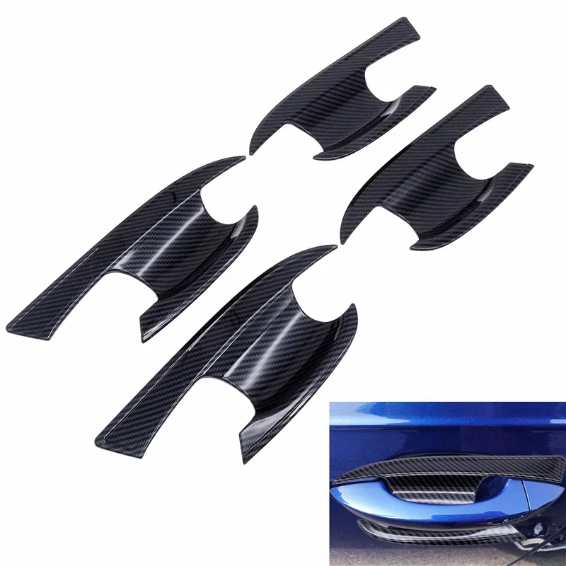4 Pcs Car Look Outer Door Handle Bowl Cover Trim Decoration Strips Accessories Fit For Audi Q3 2019-2020 ABS Silver&Carbon Fiber