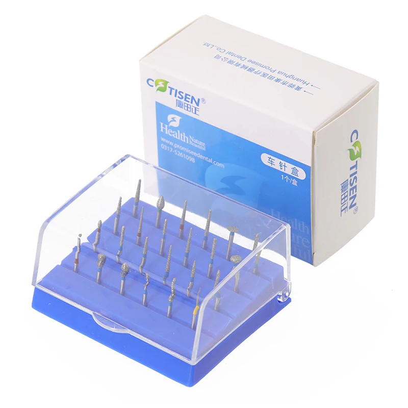 JINGT Dental 24-Hole Car Needle Box High-Speed Plastic Band Built Rack  Bur High Speed Placement Holder With Lid