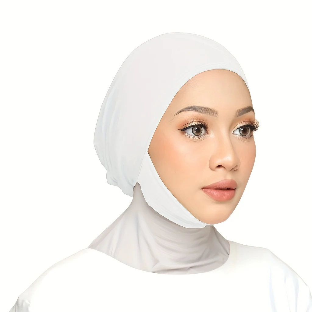 Solid Color Undercap Elastic Soft Turban Hat Lace Up Head Wraps Lightweight Inner Hijab Hats Headscarf Beanies For Women