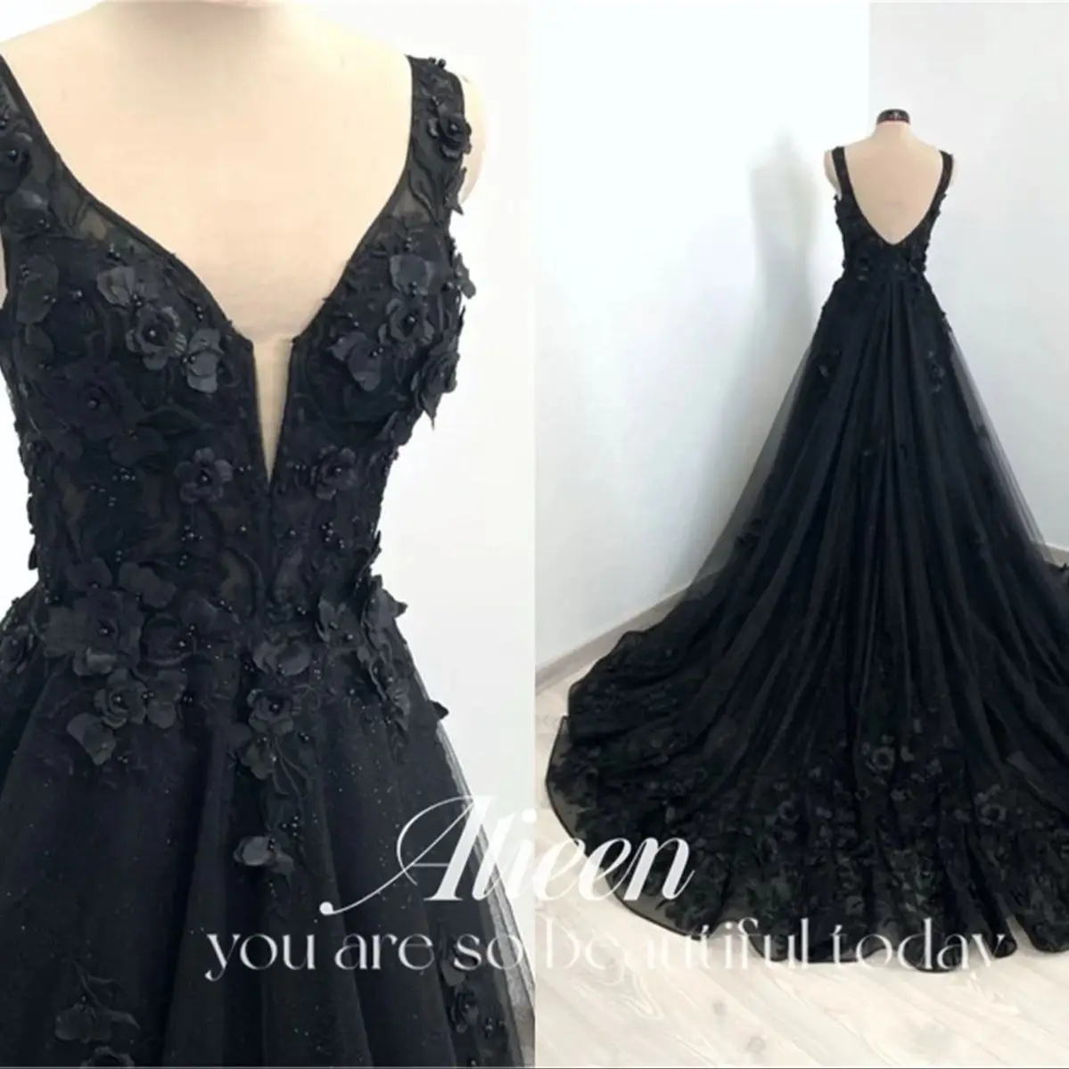 

Aileen Wedding Dress 3D Flowers Lace Customized Black Chubby Elegant Party Dresses for Women Luxury Evening Woman Gala Prom 2024