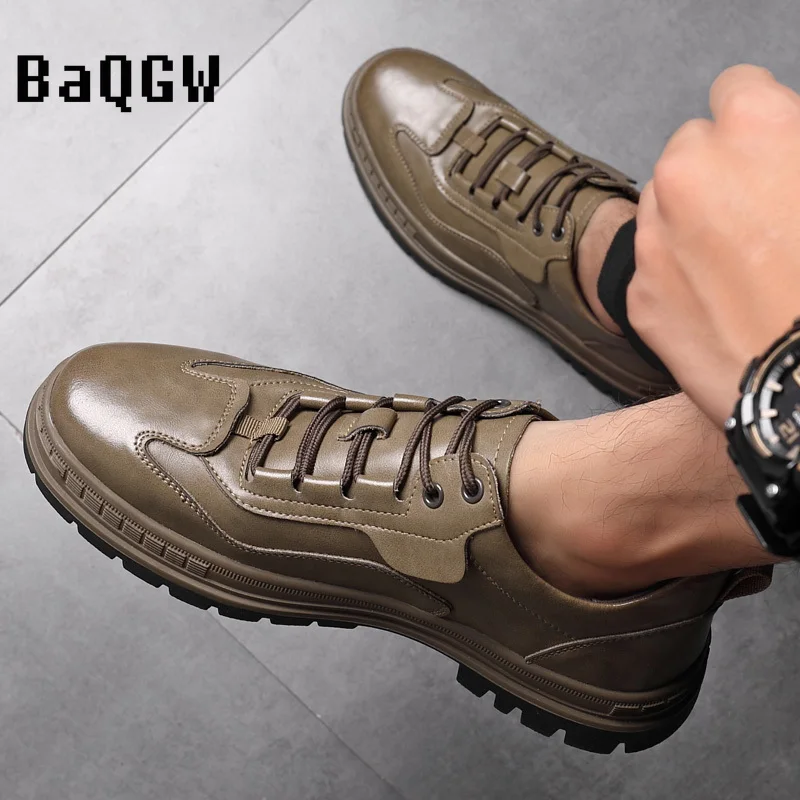 High Quality Fashion Men's Leather Casual Shoes Comfortable Breathable Lace-up Outdoor Office Skate Shoes Versatile Autumn New