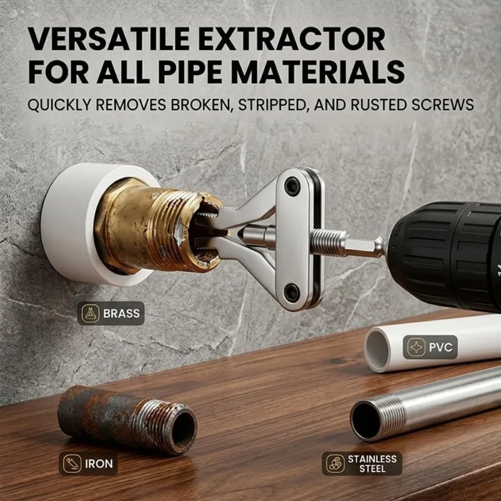 Universal Faucet Valve Stuck Insert Remover Broken Pipe Extractor Hex Shank Drill Powered Plumbing Repair Pipe Extractor Tool