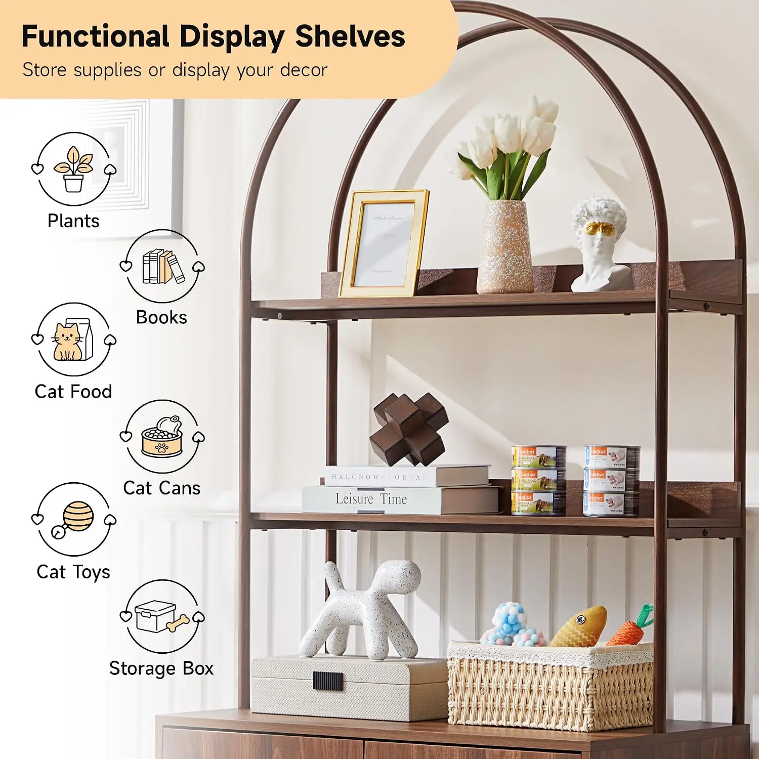 Arched Cat Litter Box Enclosure with 2-Tier Shelves, 63