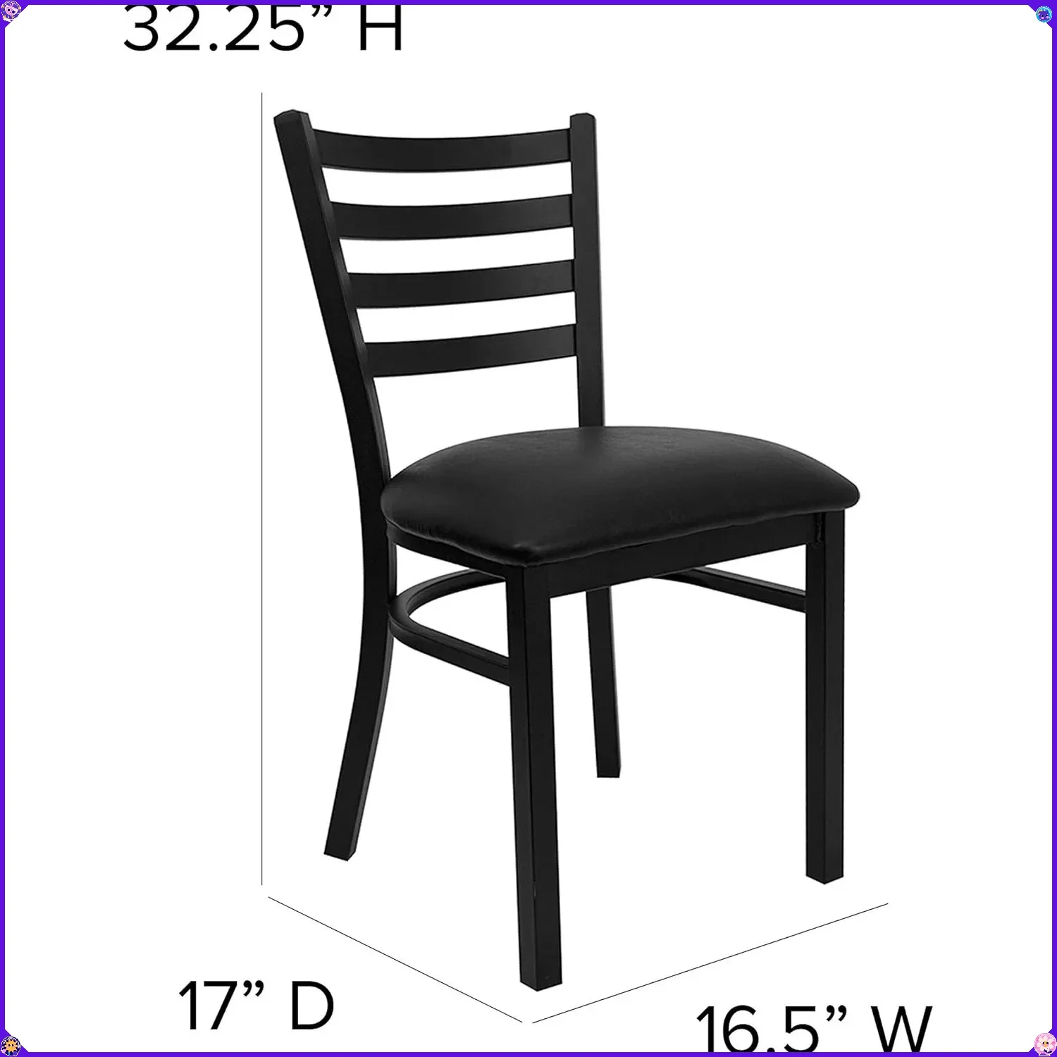Series Black Ladder Back Metal Restaurant Chair - Black Vinyl Seat