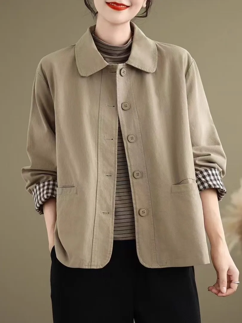 

Artistic Casual Cotton Jaet Women's Spring Autumn ort Flip Collar Top Button Closure Long Sve Regular Fit Faion