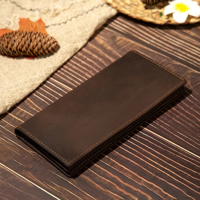 Men's Genuine Leather Long Wallet Business Card Holder First Layer Cowhide Vintage Portable Male Purse Wholesale - view 2