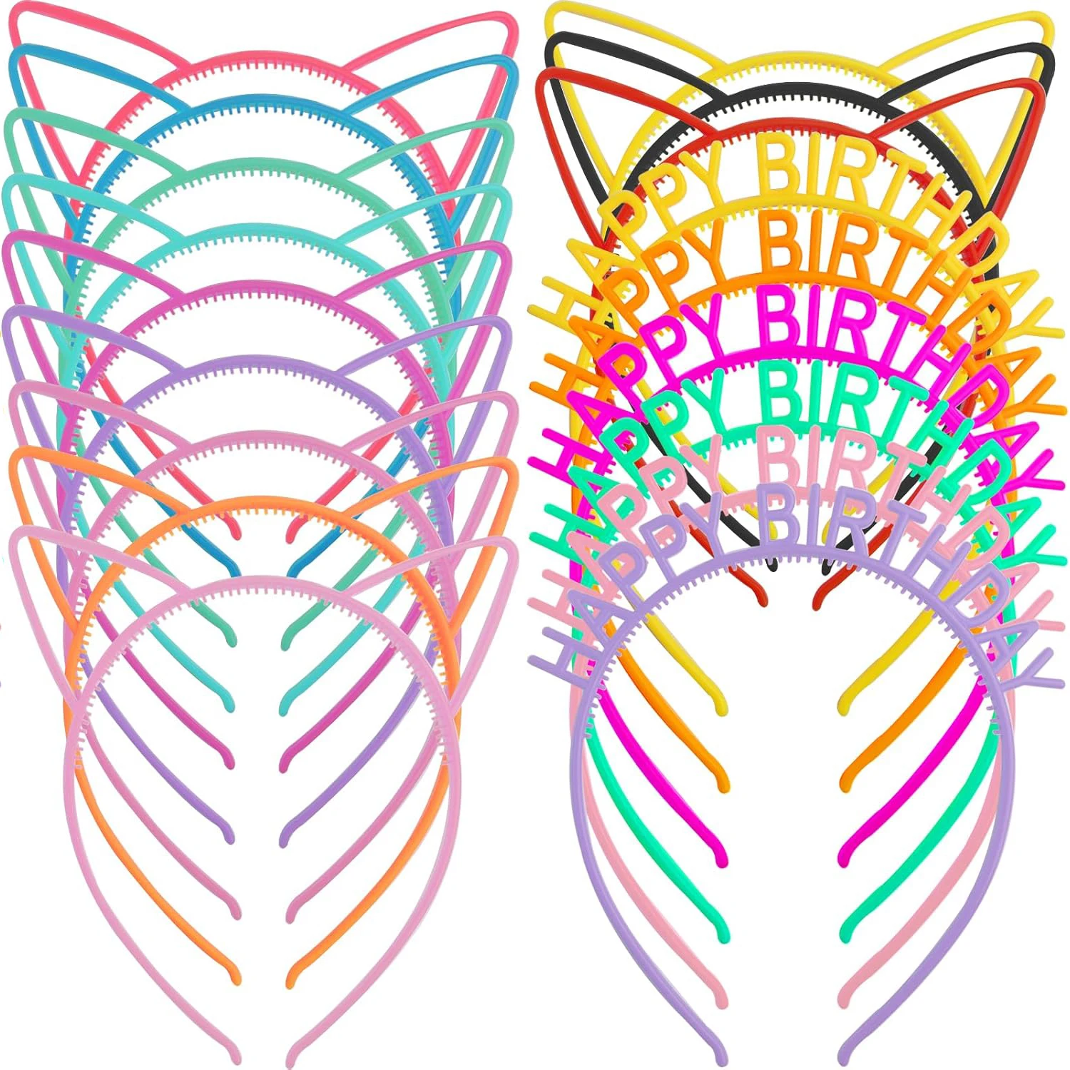 

Набор из 18 пластиковых ободков для волос с кошачьими ушками, разноцветные, для дня рождения, тонкие заколки-ободки, головные уборы для Хэллоуина