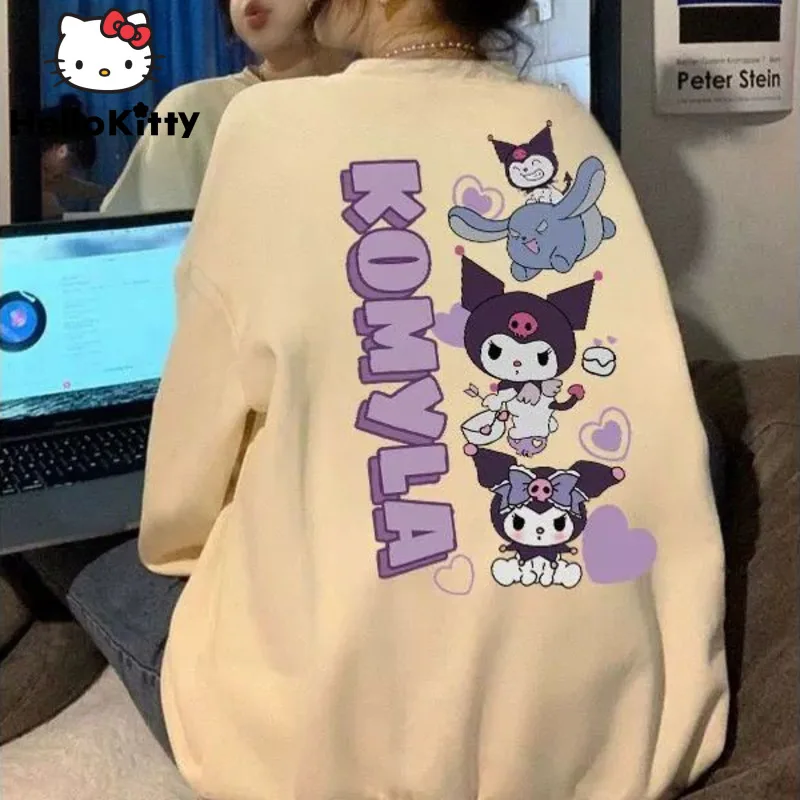 

Sanrio Kuromi Cotton Korean College Style Cartoon Anime Hoodie Youthful Woman Clothes 2000s Aesthetic Long Sleeve Tops Girls Top