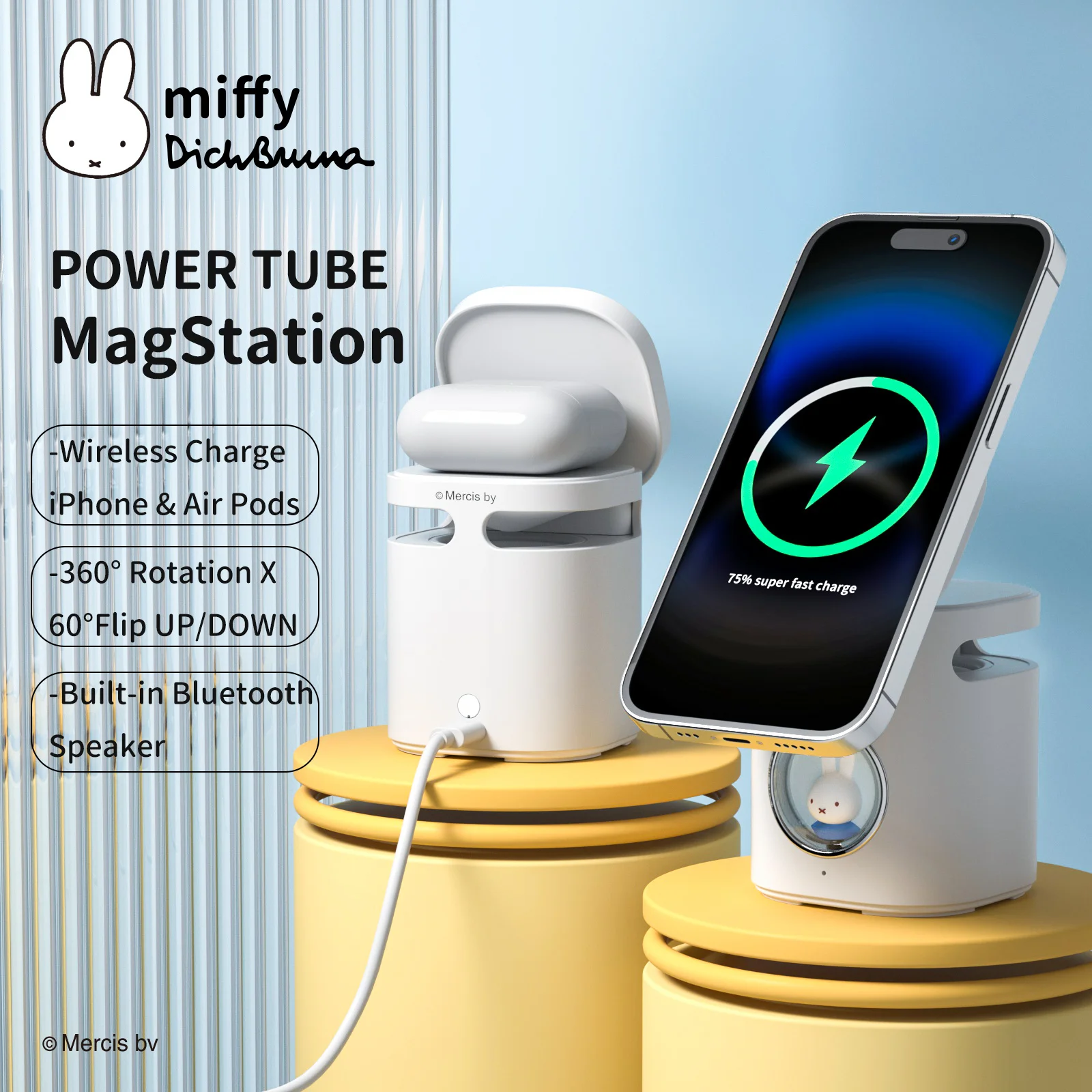 

Miffy X MIPOW PowerTube MagStation Phone Holder Stand With Seeaker For iPhone 14 Magnetic Wireless Chargers Desktop For Airpod