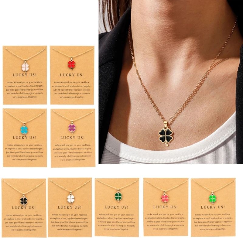 Leaf Clover Necklace for Women Girl Shamrock Charm Clavicle Chain Fashion Green Four Leaf Clover Choker Jewelry Ornament