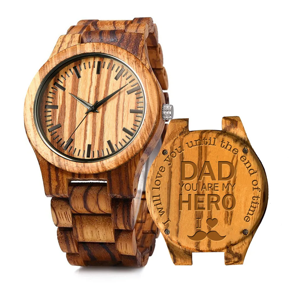 Customized Real Wood Watch for Men Women Laser Engraved on Back Logo Name Text OEM DIY Quartz Wooden Ebony Watches Wristwatch