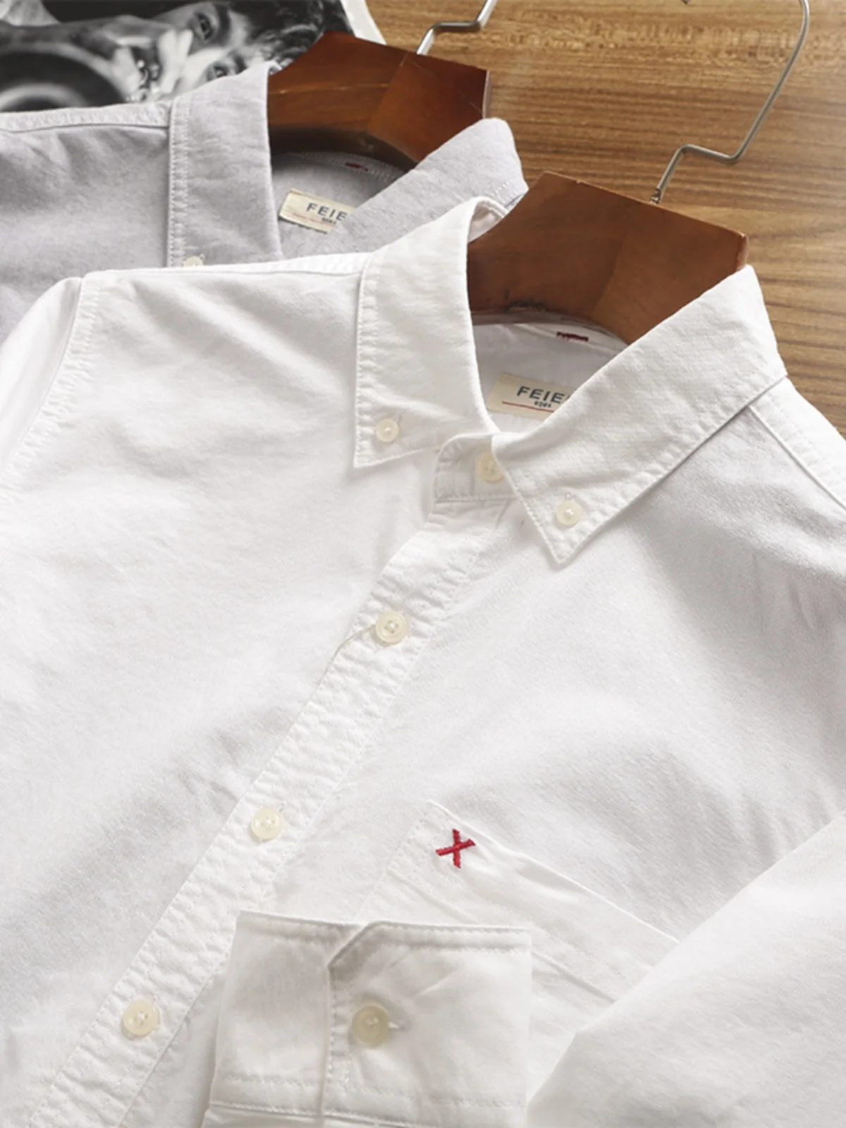 

High-Branch Pure Cotton Long-Sve Slim Fit Men's irt with Elbow Patches Ox Cloth Casual Color Busin irt