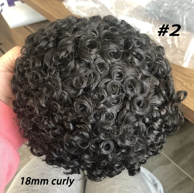 Extrem langlebiges Toupet für Herren mit natürlichem Haaransatz, 18 mm, lockige Afro-Perücke für Männer, schwarz, braun, grau, dünnes Mikro-Haut-Haarteil, Echthaarsystem – Detail 2